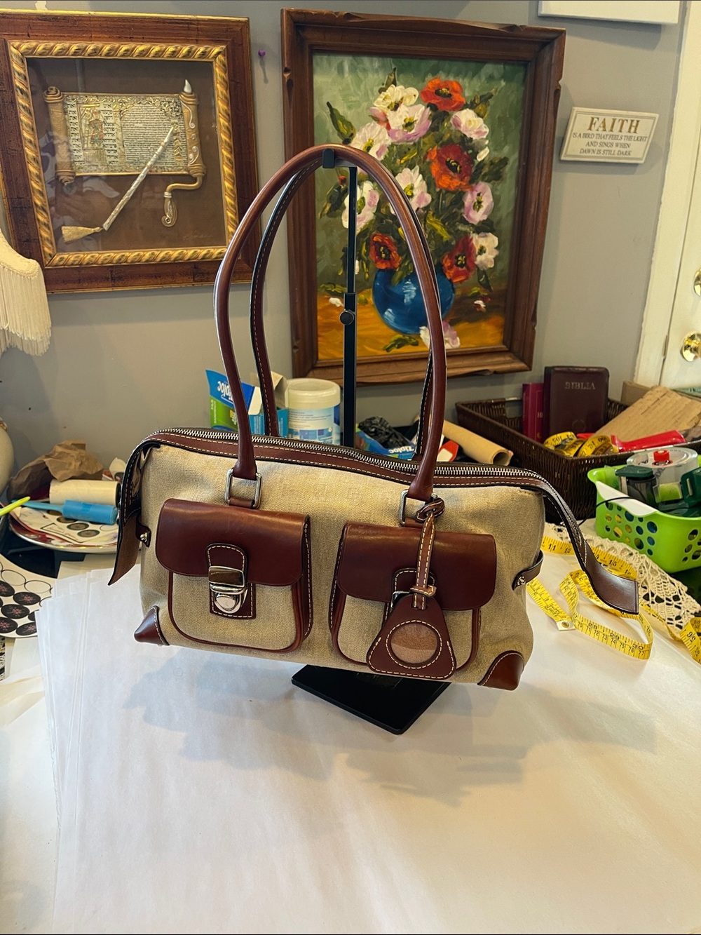 DOONEY & BOURKE MONOGRAM CANVAS LEATHER SATCHEL PURSE HANDBAG